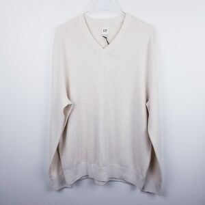 GAP Men's Cream Textured V-Neck Sweater NWT, size XL